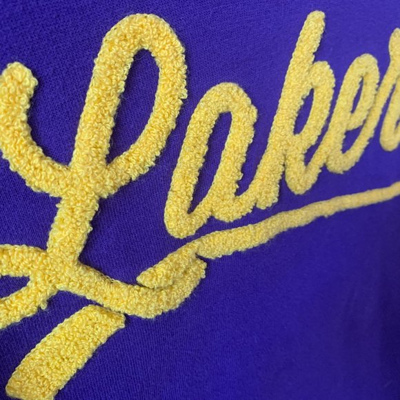 LA Lakers Vintage Pullover Hoodie Sweatshirt Purple with Yellow Detail - Small - Picture 3 of 6
